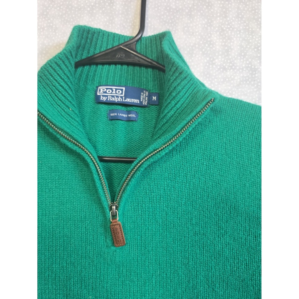 Vintage Polo Ralph Lauren 100% Lambswool Men's Medium Green Quarter Zip Pullover